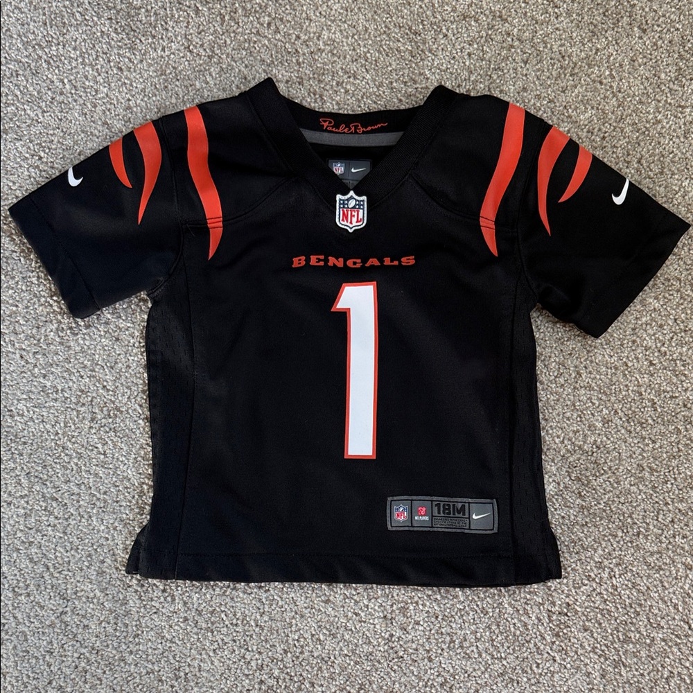 Nike Kids Jamar Chase Black and Orange Bengals Jersey